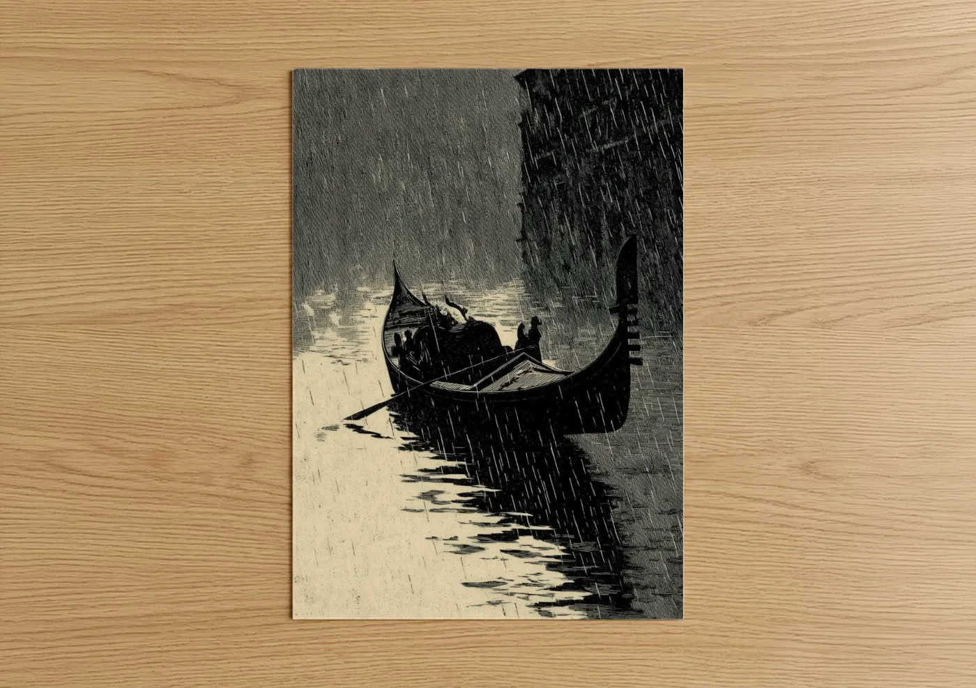 Rainy Gondola Venice Black and White Wall Art