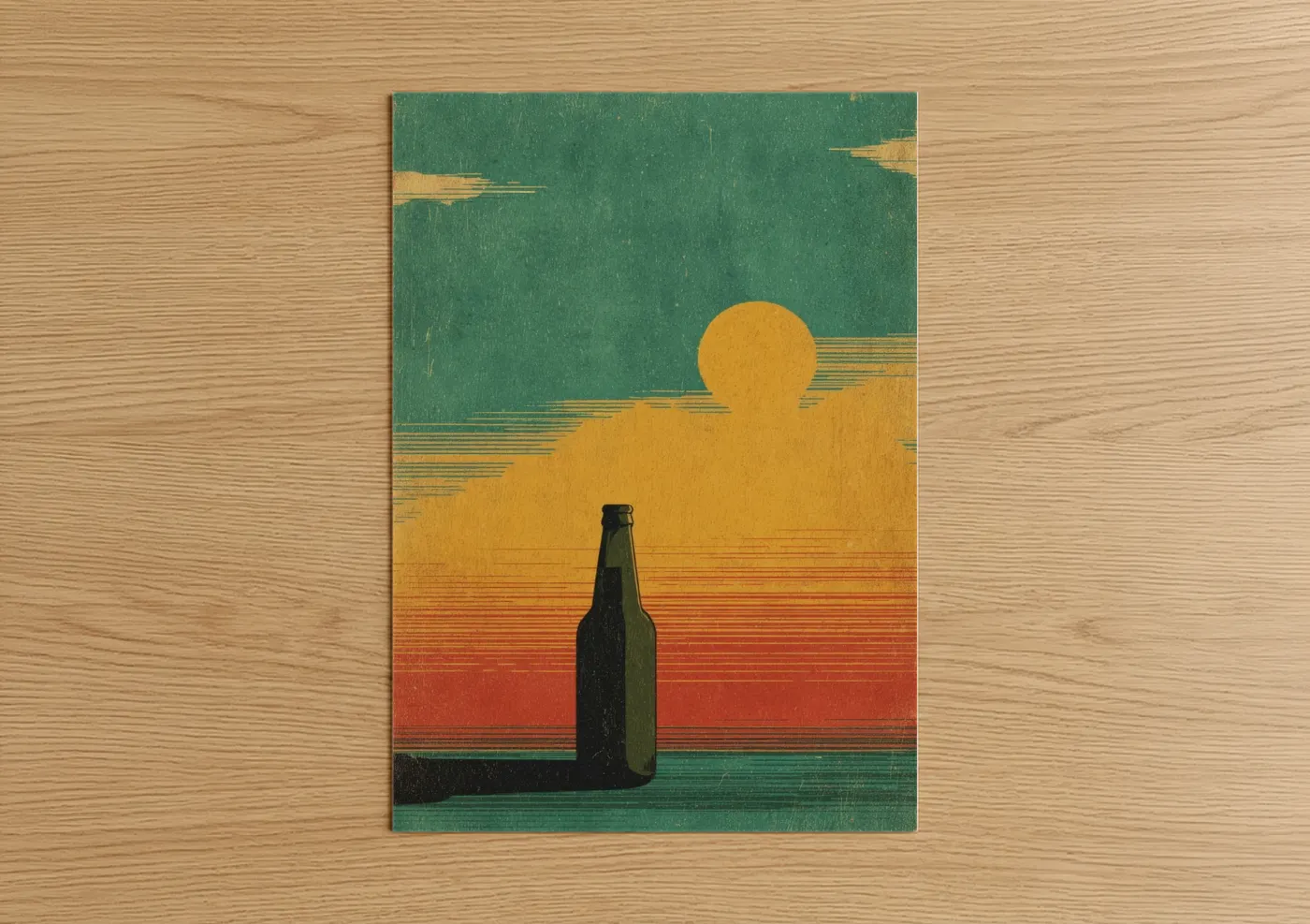 Golden Sunset Beer Illustration Wall Art