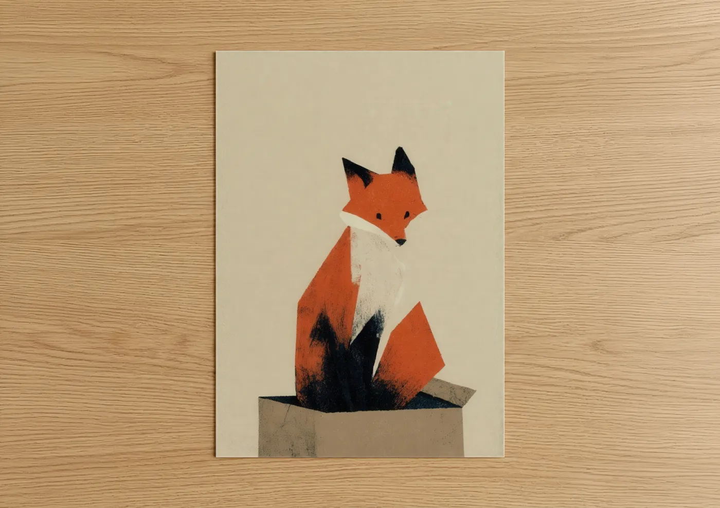Minimalist Orange Fox Illustration Wall Art