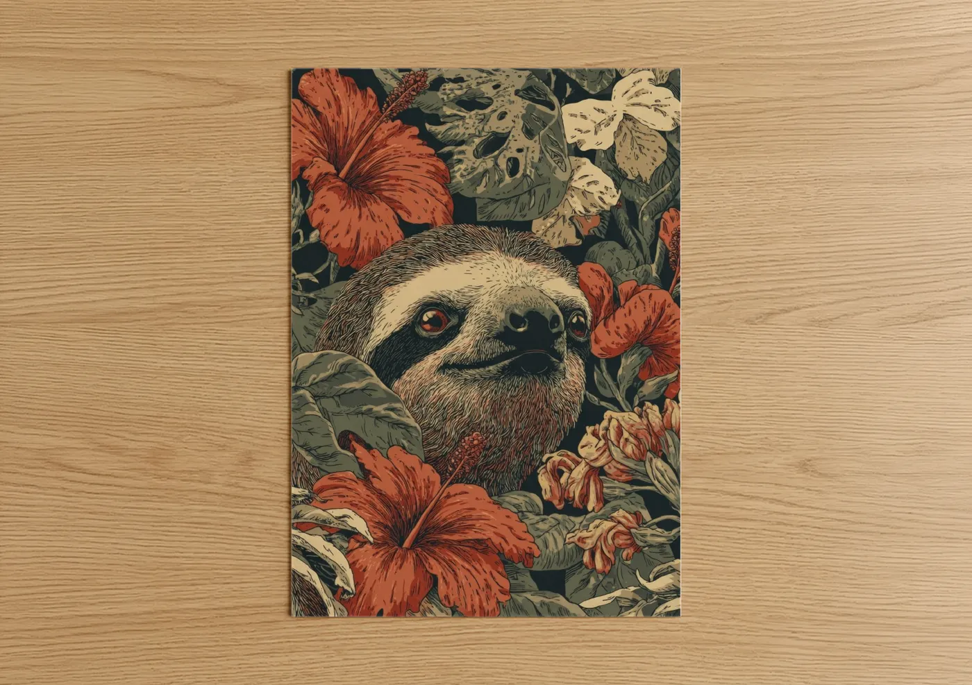 Floral Sloth Botanical Illustration Wall Art