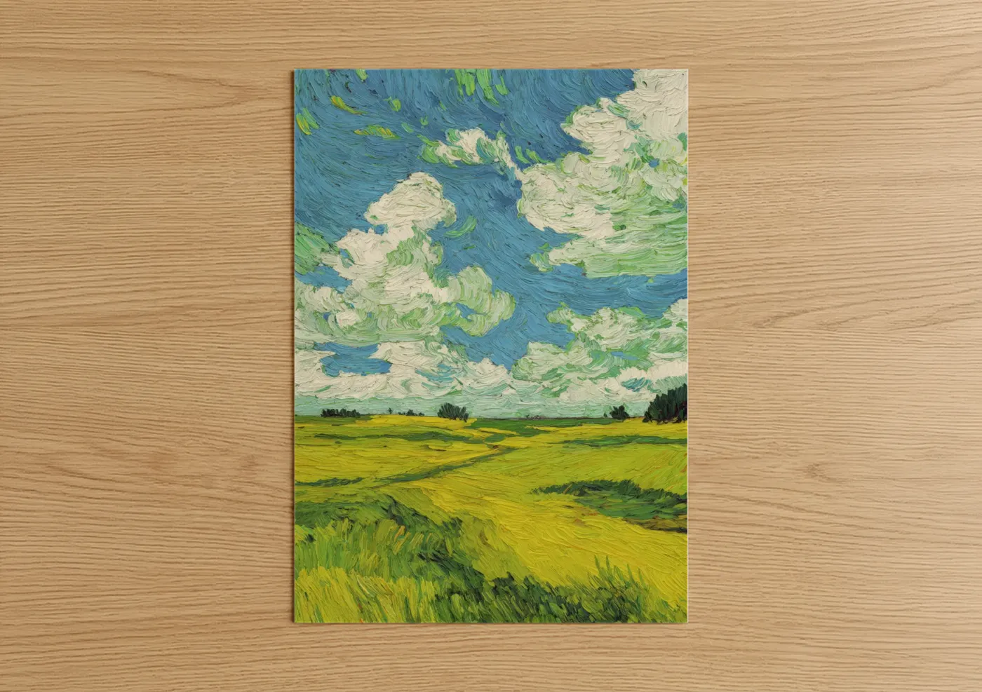 Luminous Green Field Impressionist Sky Wall Art