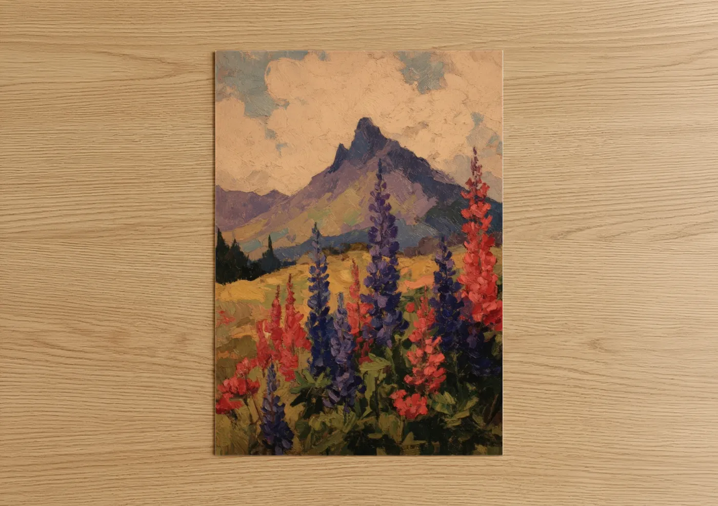 Alpine Lupine Flower Field Mountain Landscape Wall Art