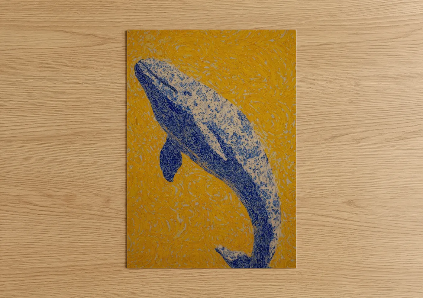 Golden Beluga Whale Modern Wall Art