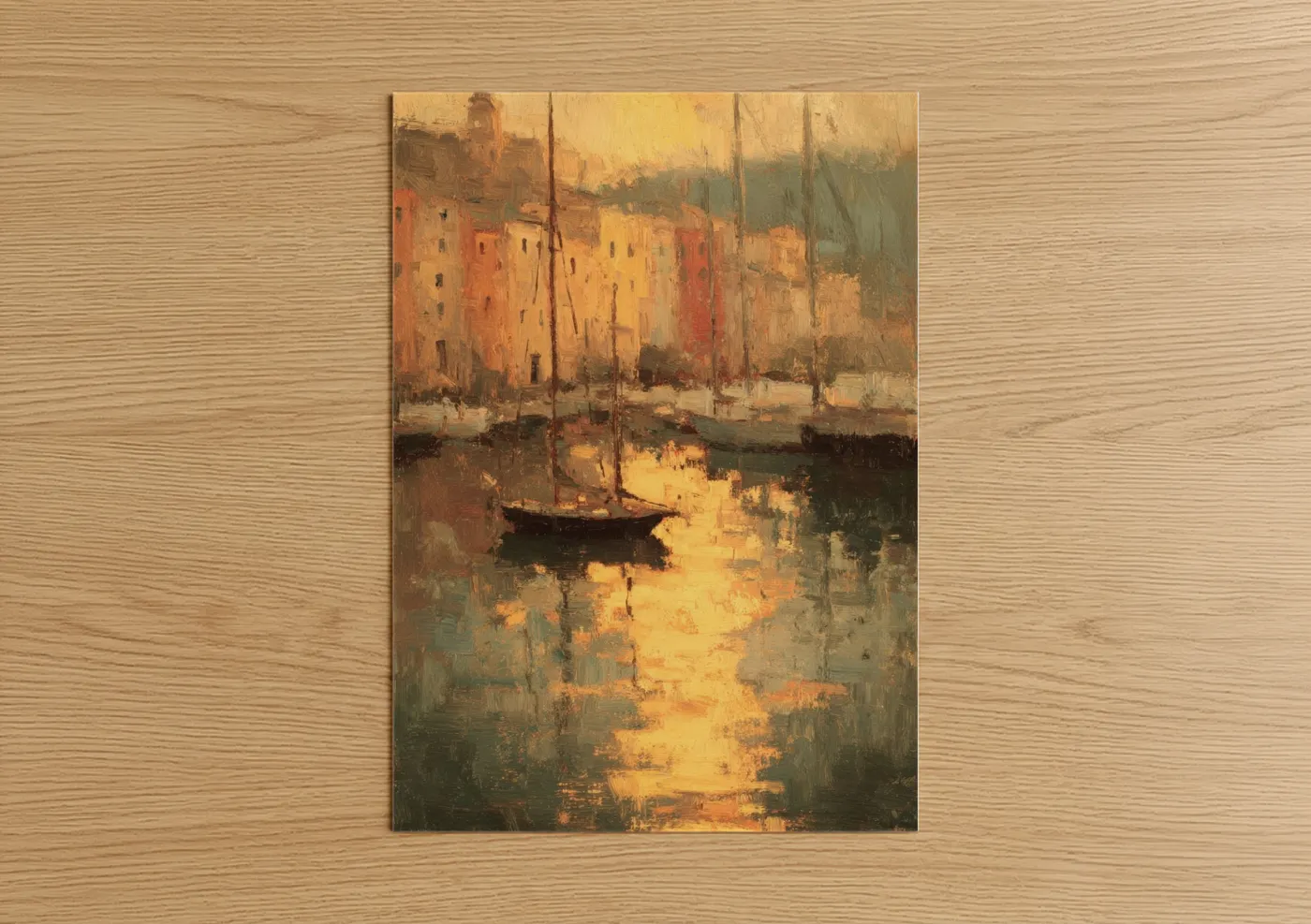 Golden Harbor Sunset Watercolor Wall Art
