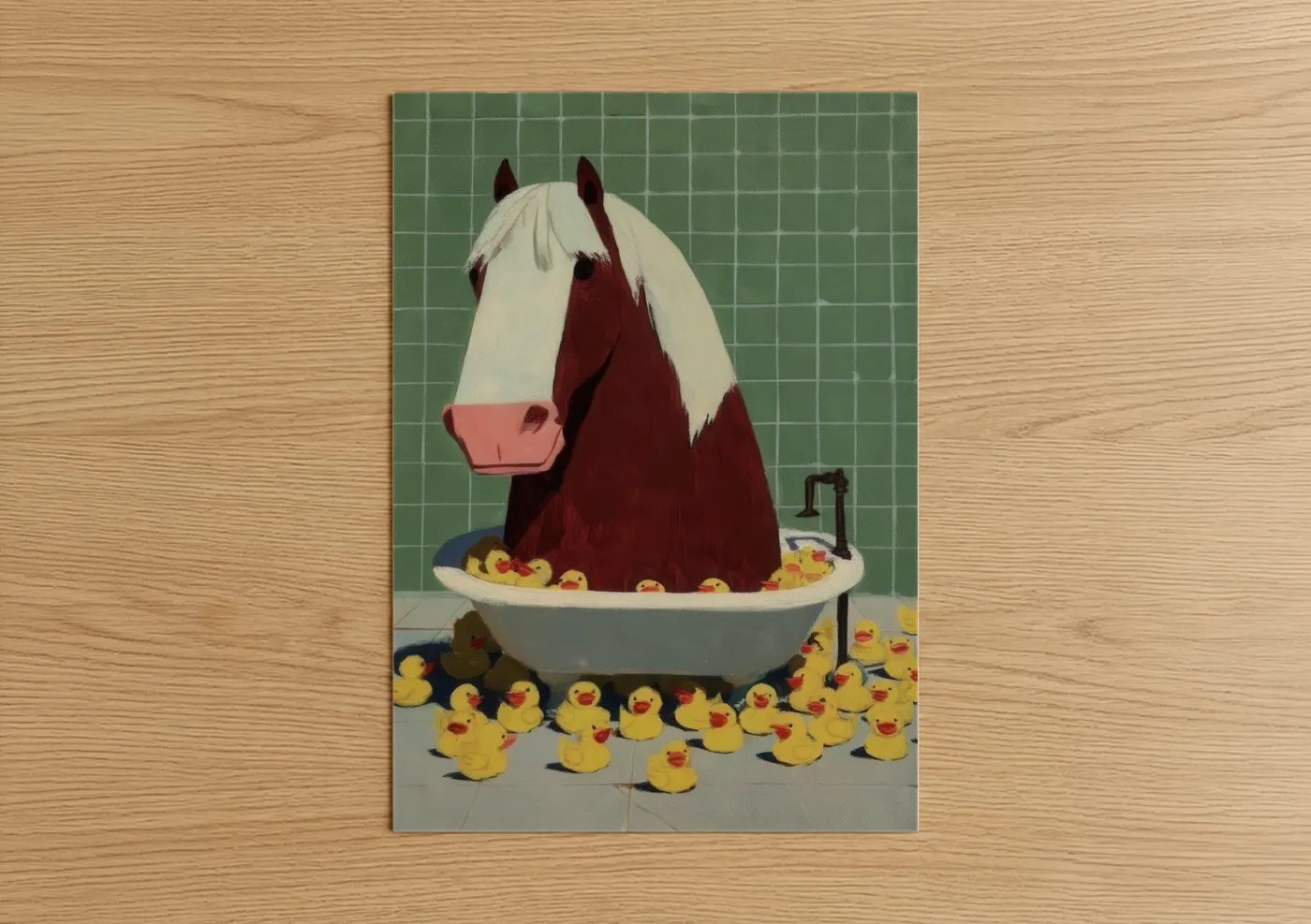 Clydesdale Horse Bath Time Illustration Wall Art