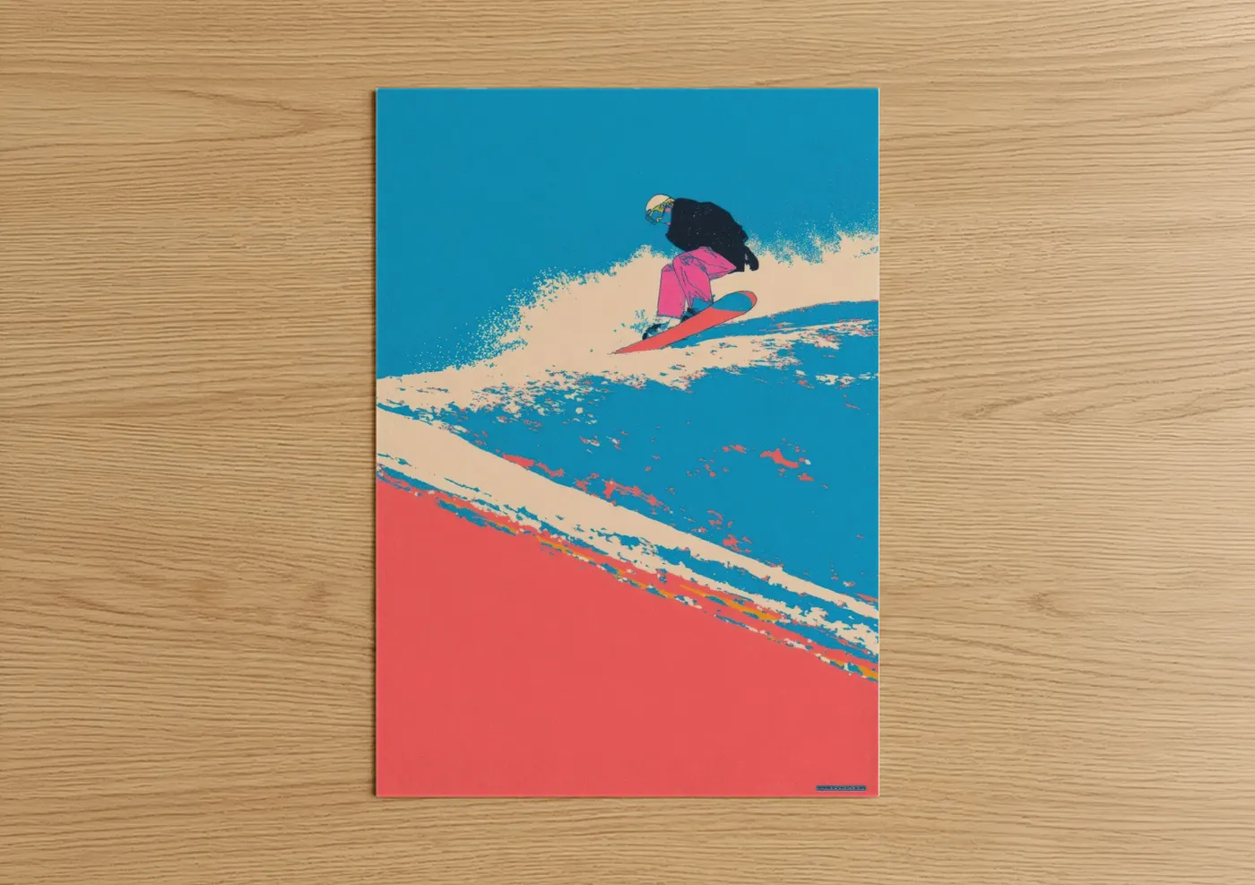 Snowboarder Action Art Print Bright Blue Wall Art