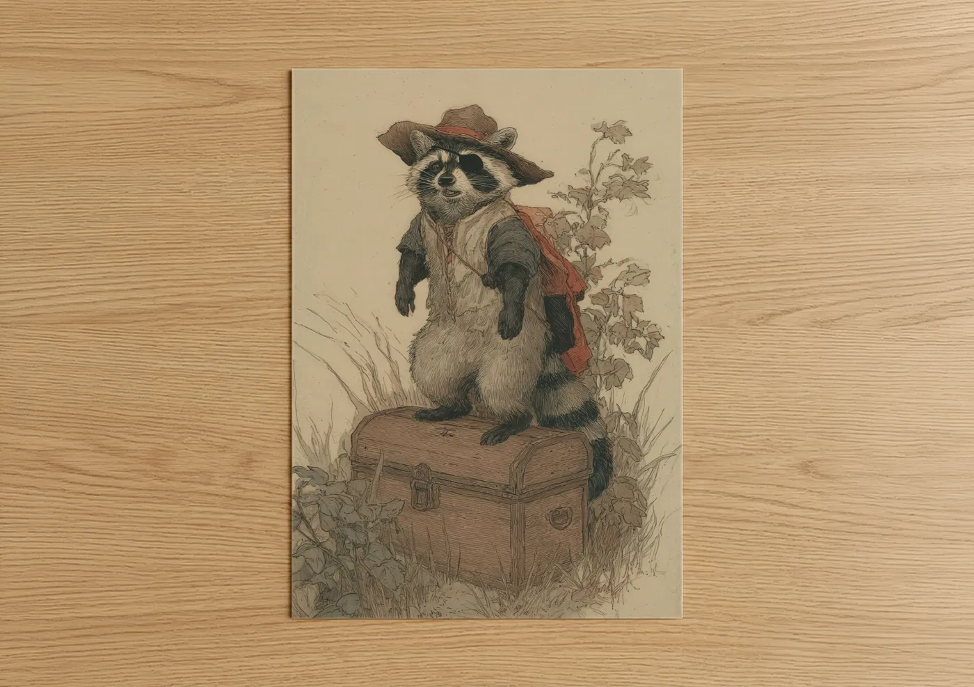 Adventurer Raccoon Illustration Wall Art