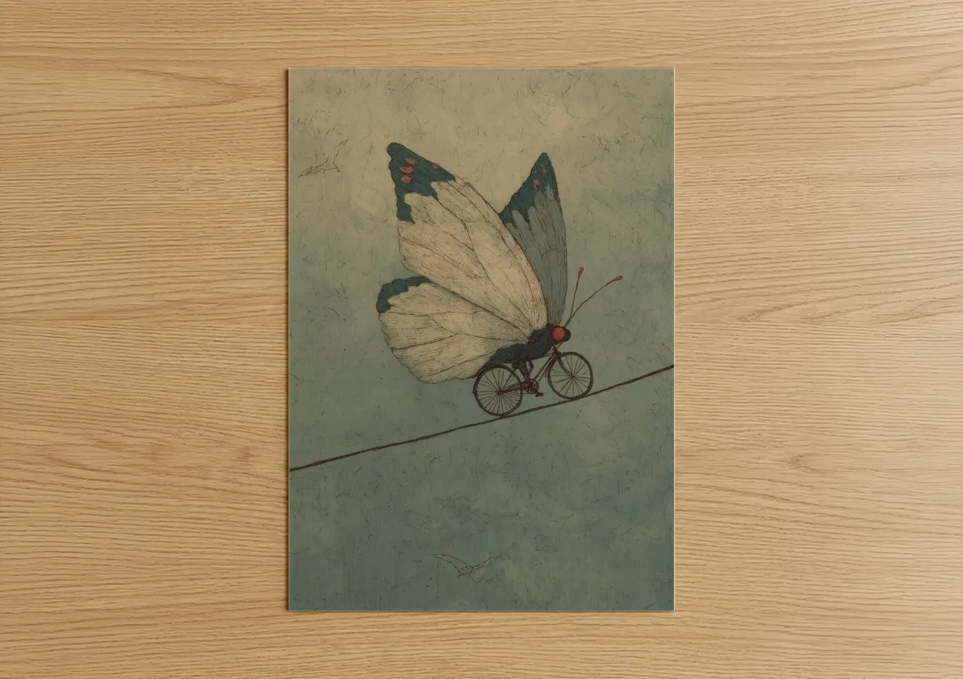 Whimsical Butterfly on Bicycle Illustration Wall Art