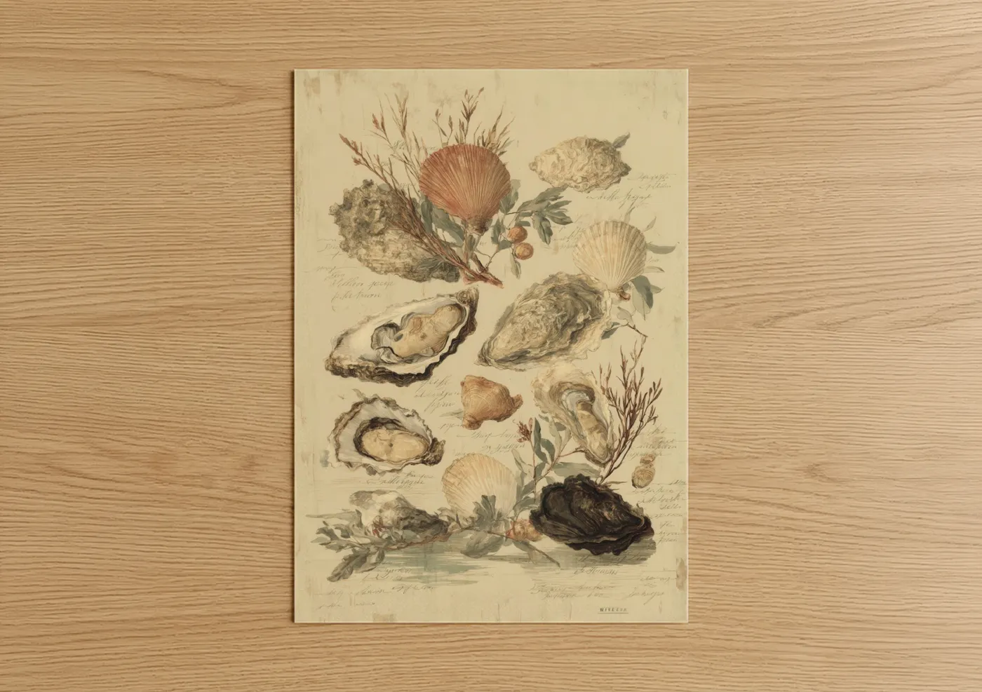 Vintage Oyster Study Seashell Illustration Wall Art