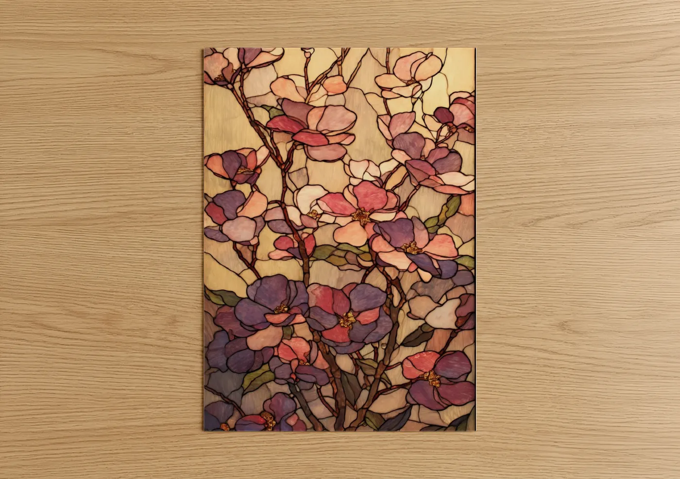 Stained Glass Violets Floral Wall Art