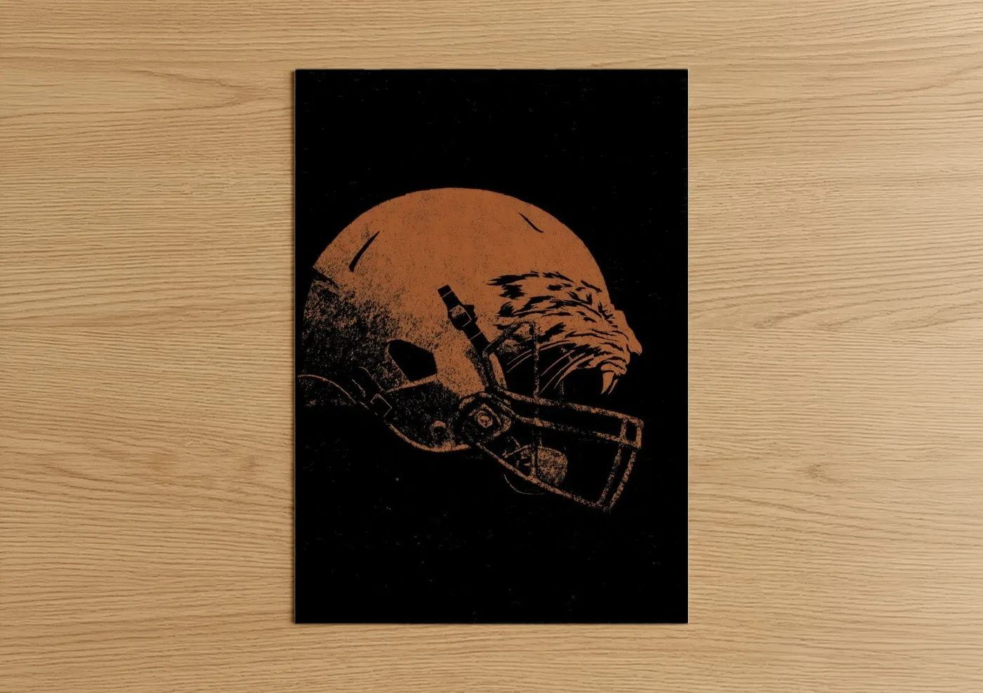 Rustic Football Helmet Orange Black Wall Art