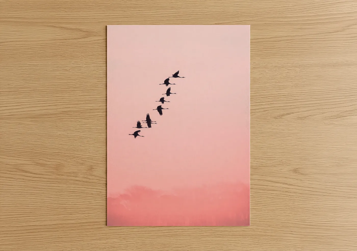 Cranes Flying Formation Pink Sky Wall Art