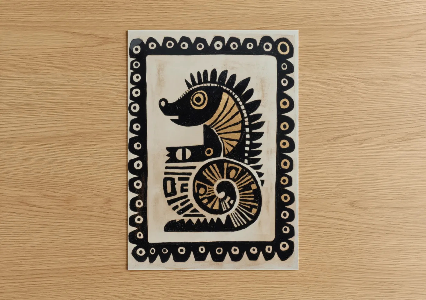 Abstract Seahorse Black Gold Geometric Wall Art