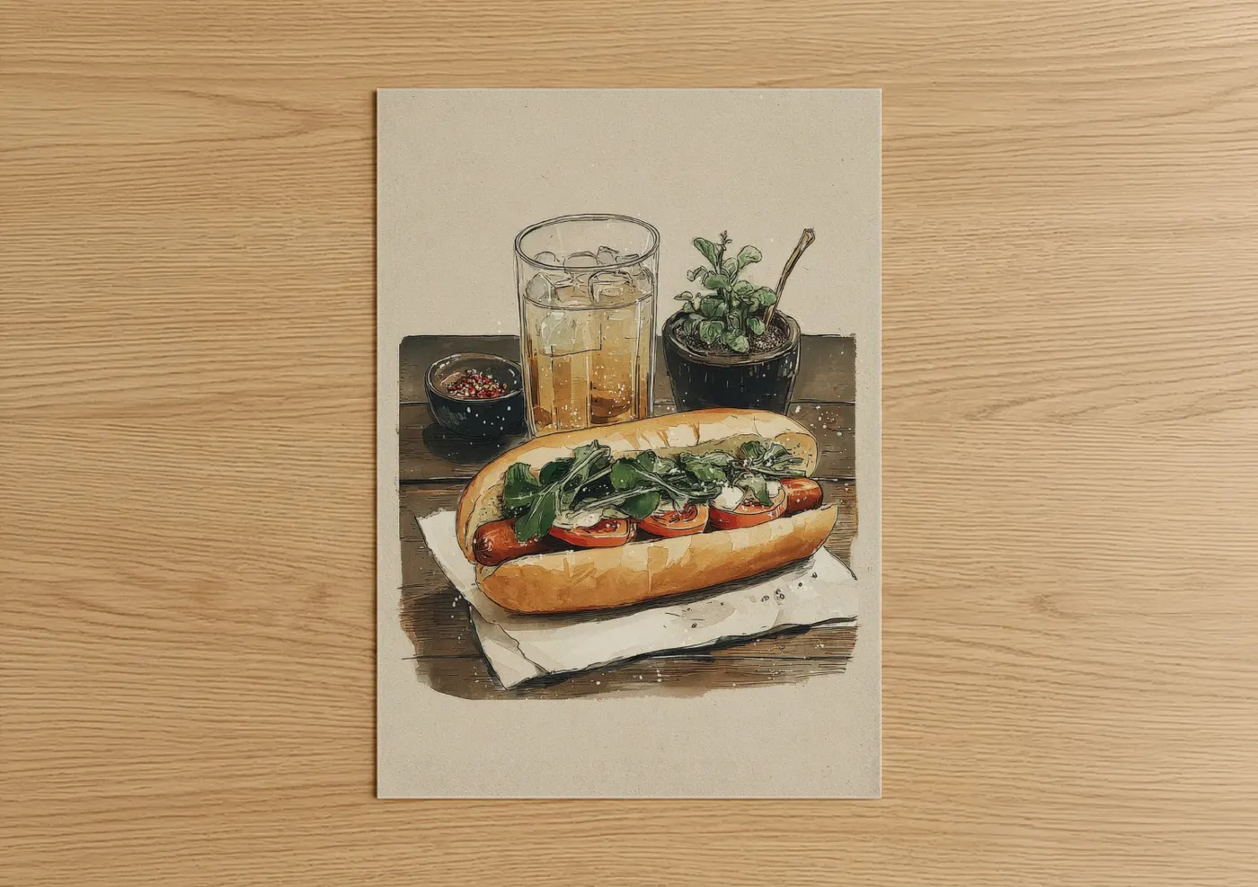 Gourmet Sandwich Illustration Watercolor Wall Art