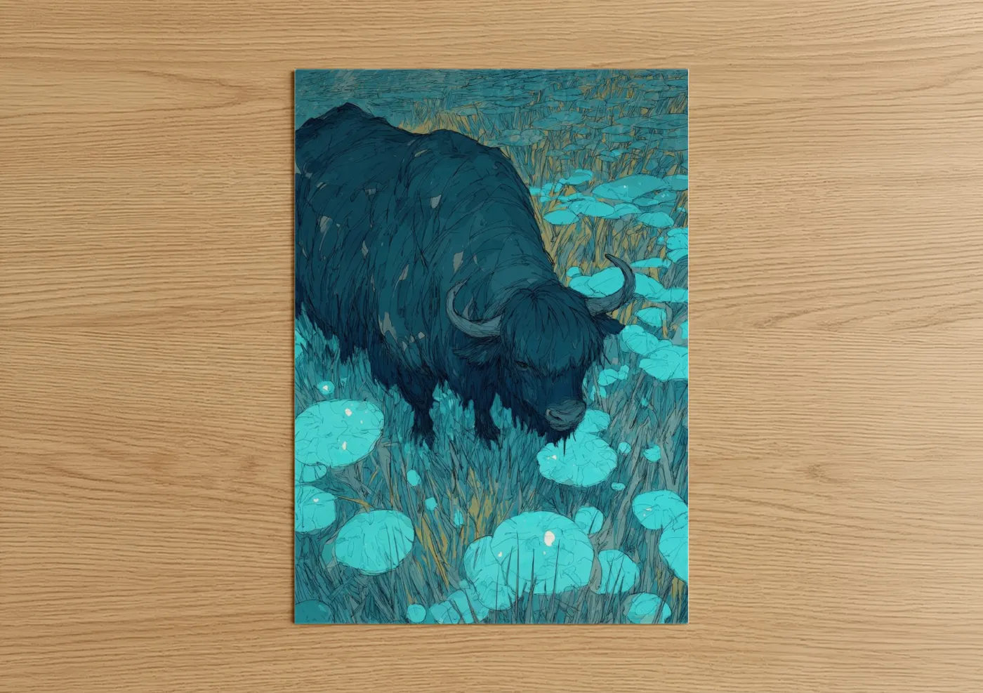 Highland Yak in Turquoise Meadow Wall Art