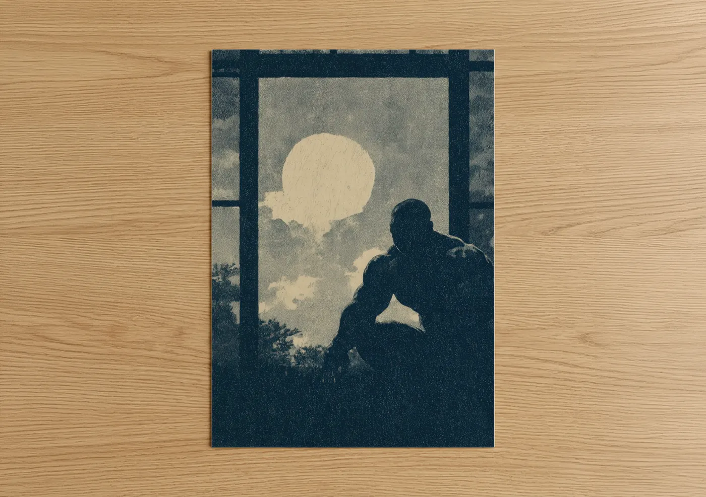 Bodybuilder Silhouette Moonlit Window Wall Art