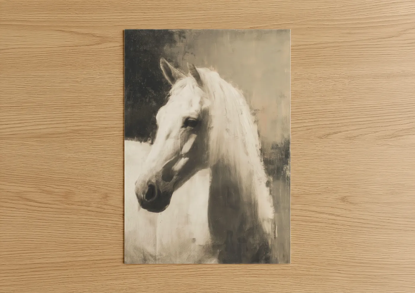 White Thoroughbred Horse Portrait Painting Wall Art