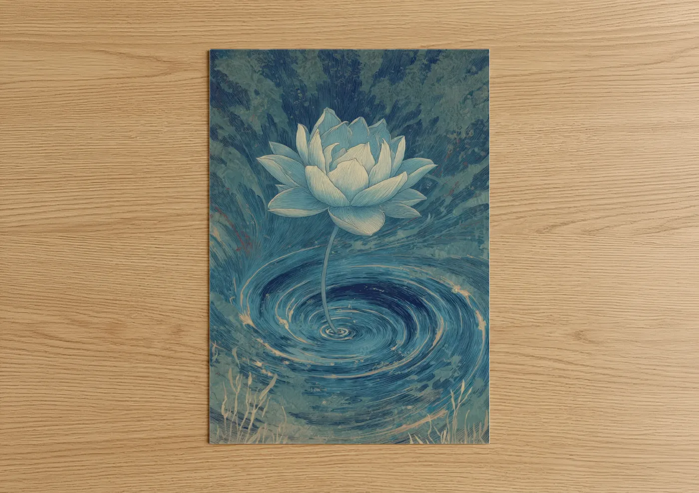 Swirling Lotus Flower Watercolor Wall Art