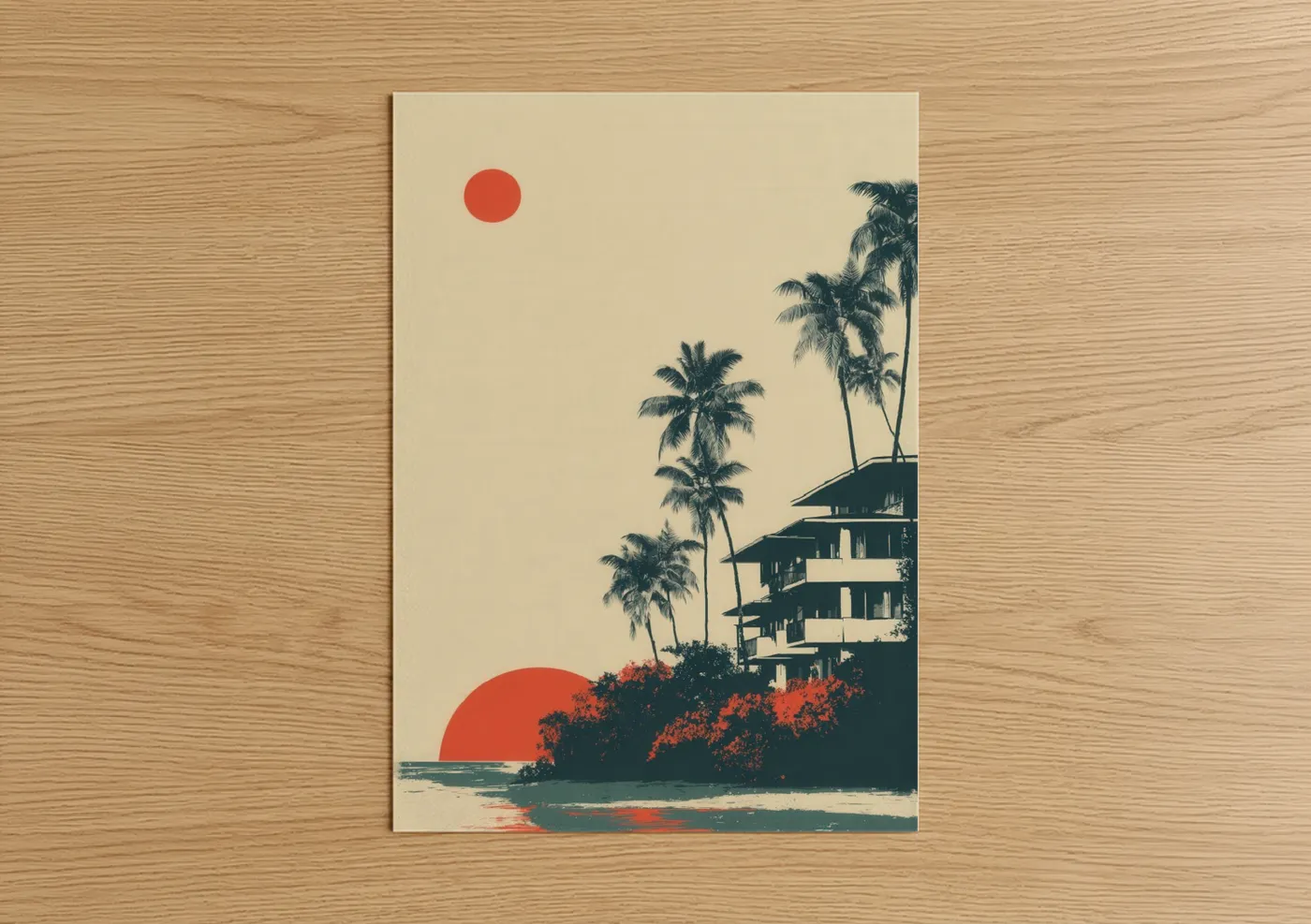 Modern Beach Town Sunset Architecture Wall Art