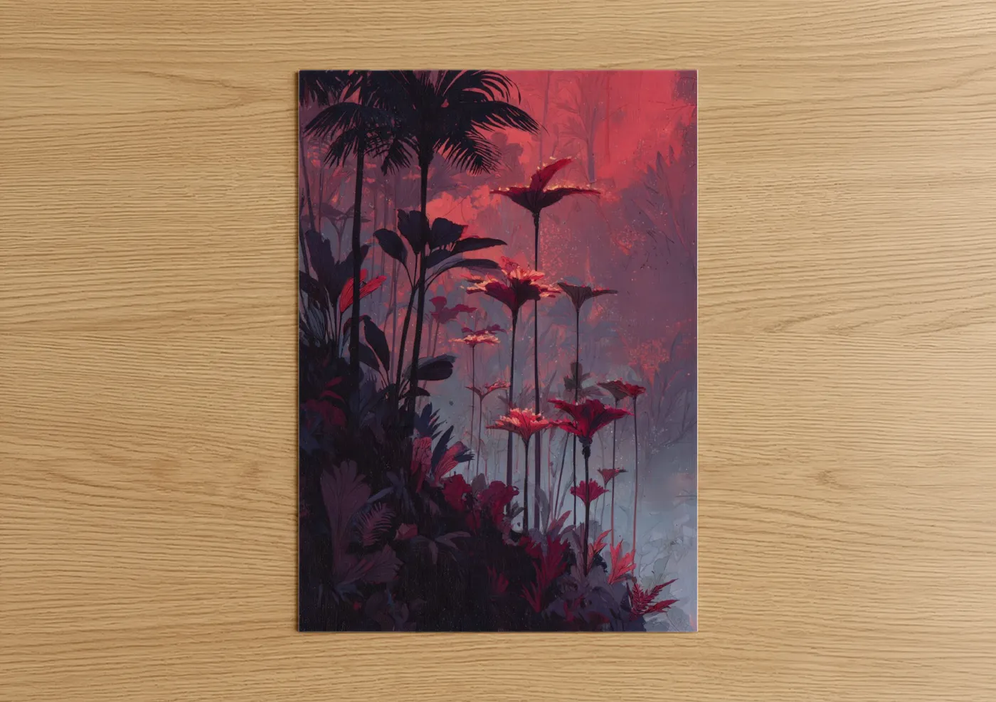 Crimson Jungle Bloom Tropical Trees Wall Art