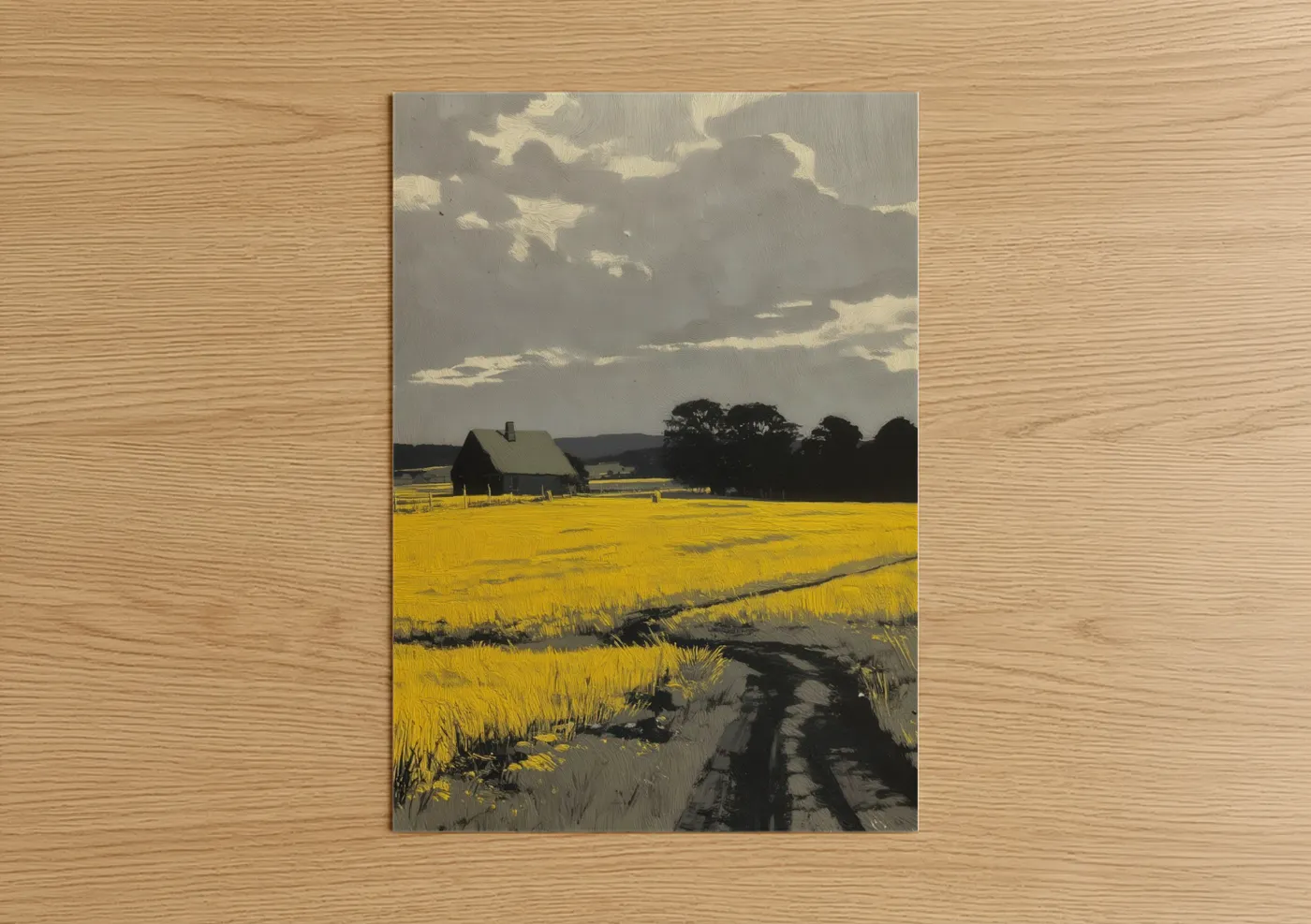 Golden Harvest Farm Landscape Painting Wall Art