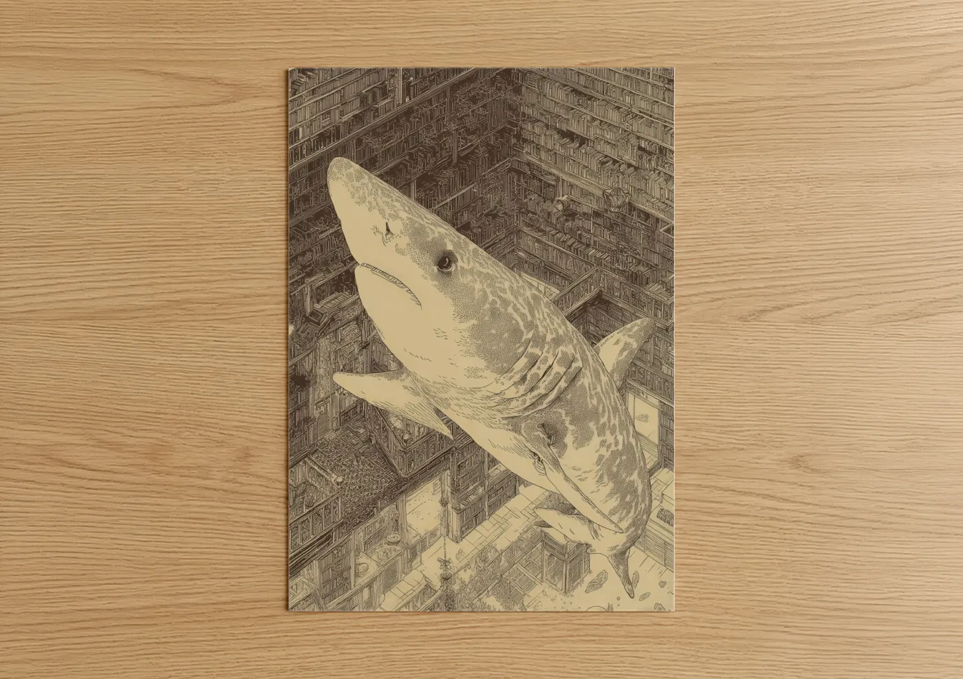 Basking Shark Library Surreal Wall Art