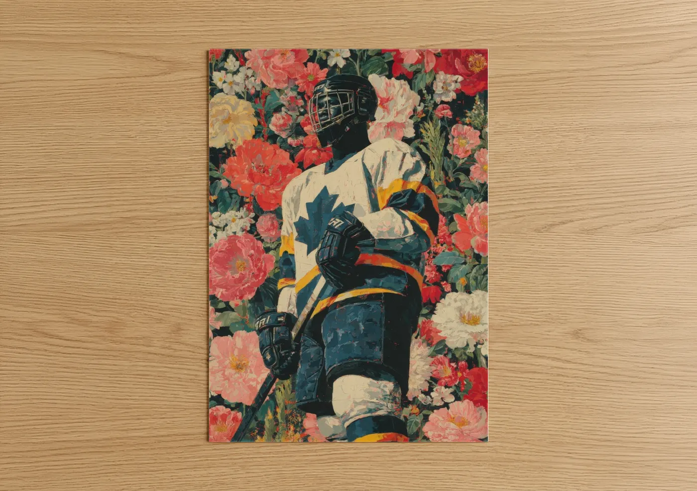 Ice Hockey Player Floral Wall Art
