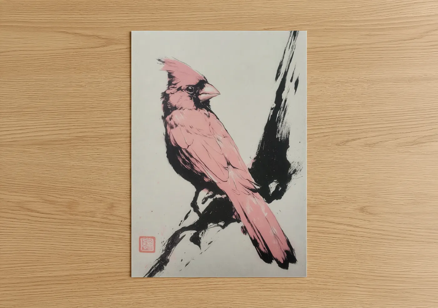 Pink Cardinal Modern Art Print Wall Art