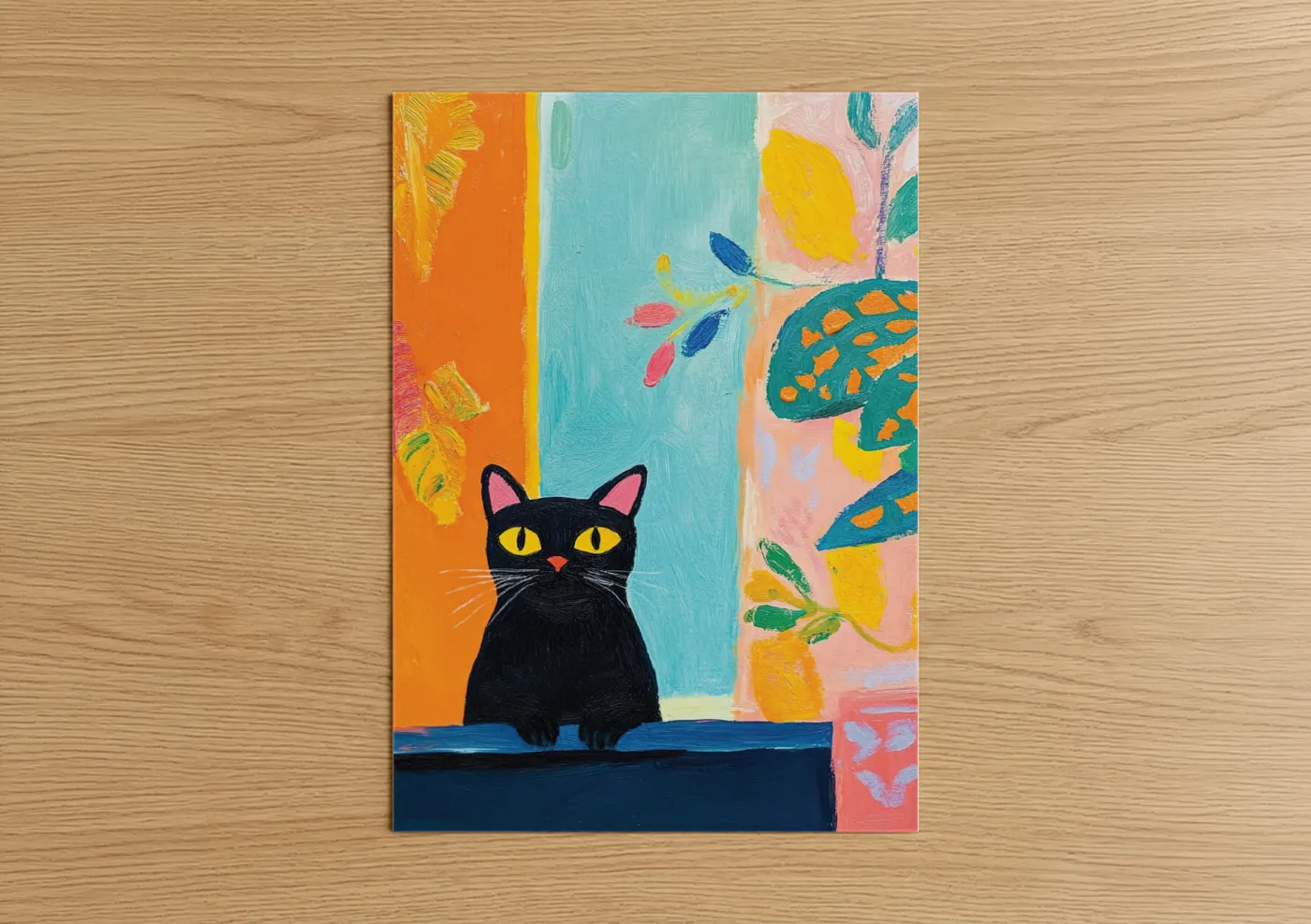 Black Cat with Yellow Eyes Contemporary Wall Art