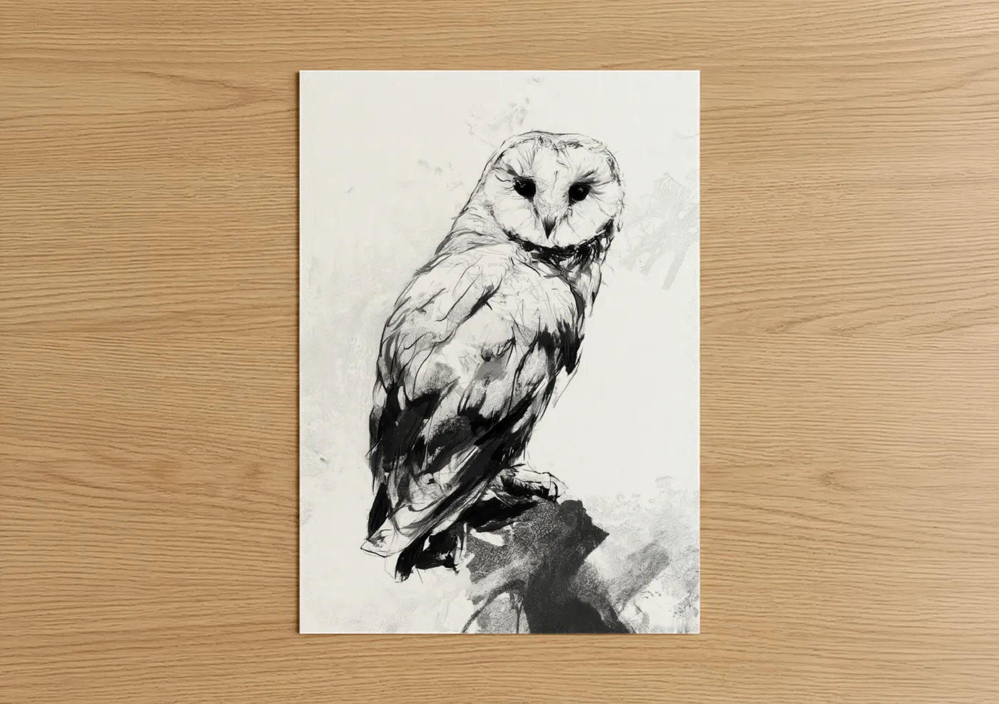 Barn Owl Portrait Sketch Wildlife Wall Art