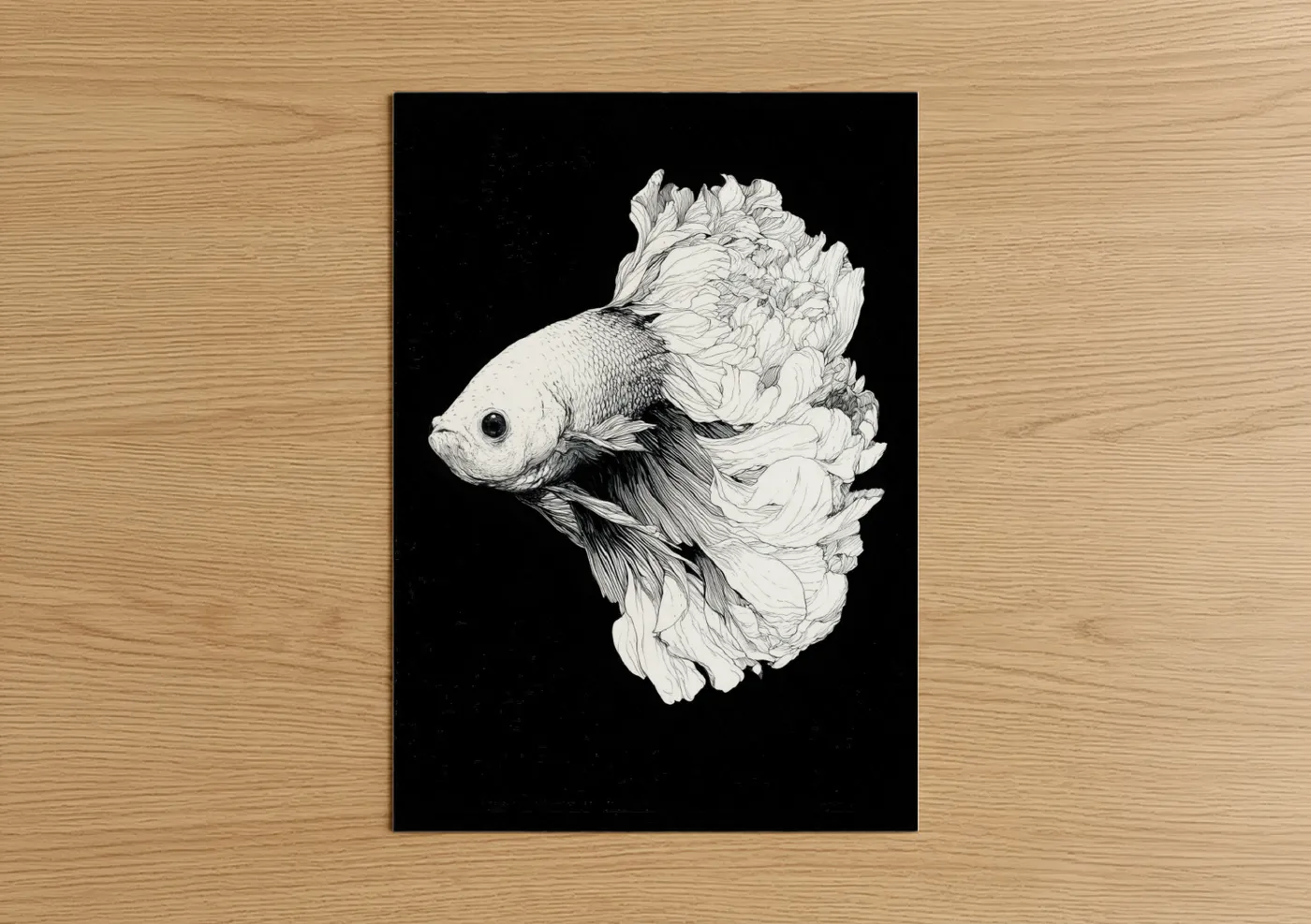 Elegant Betta Fish Black and White Wall Art