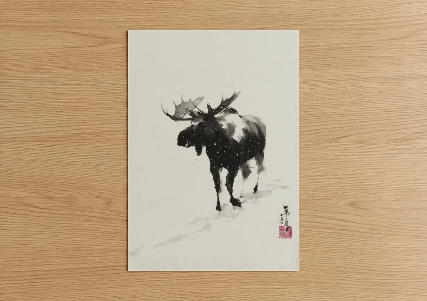 Snowy Moose Winter Watercolor Wall Art