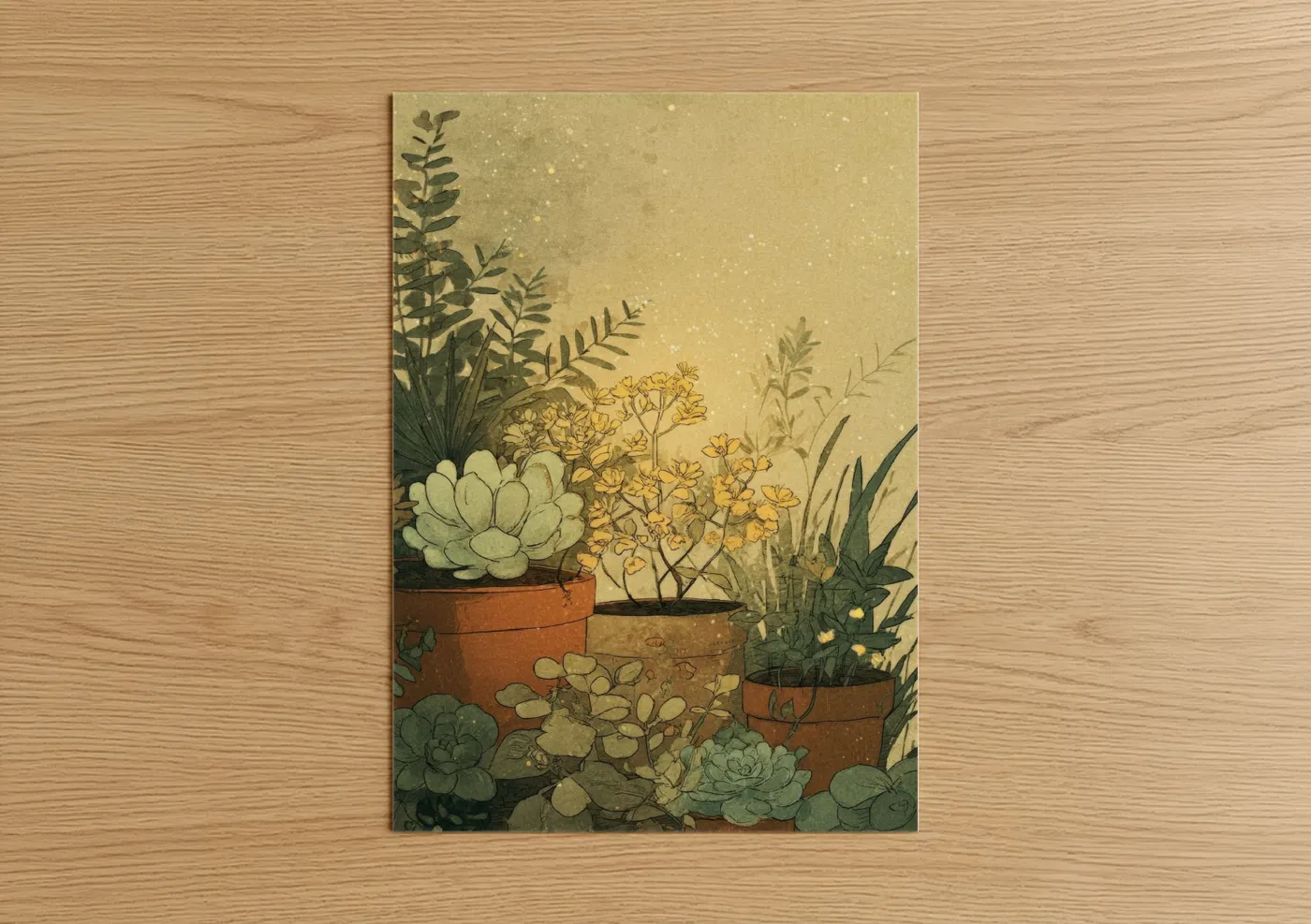 Golden Succulent Garden Botanical Wall Art