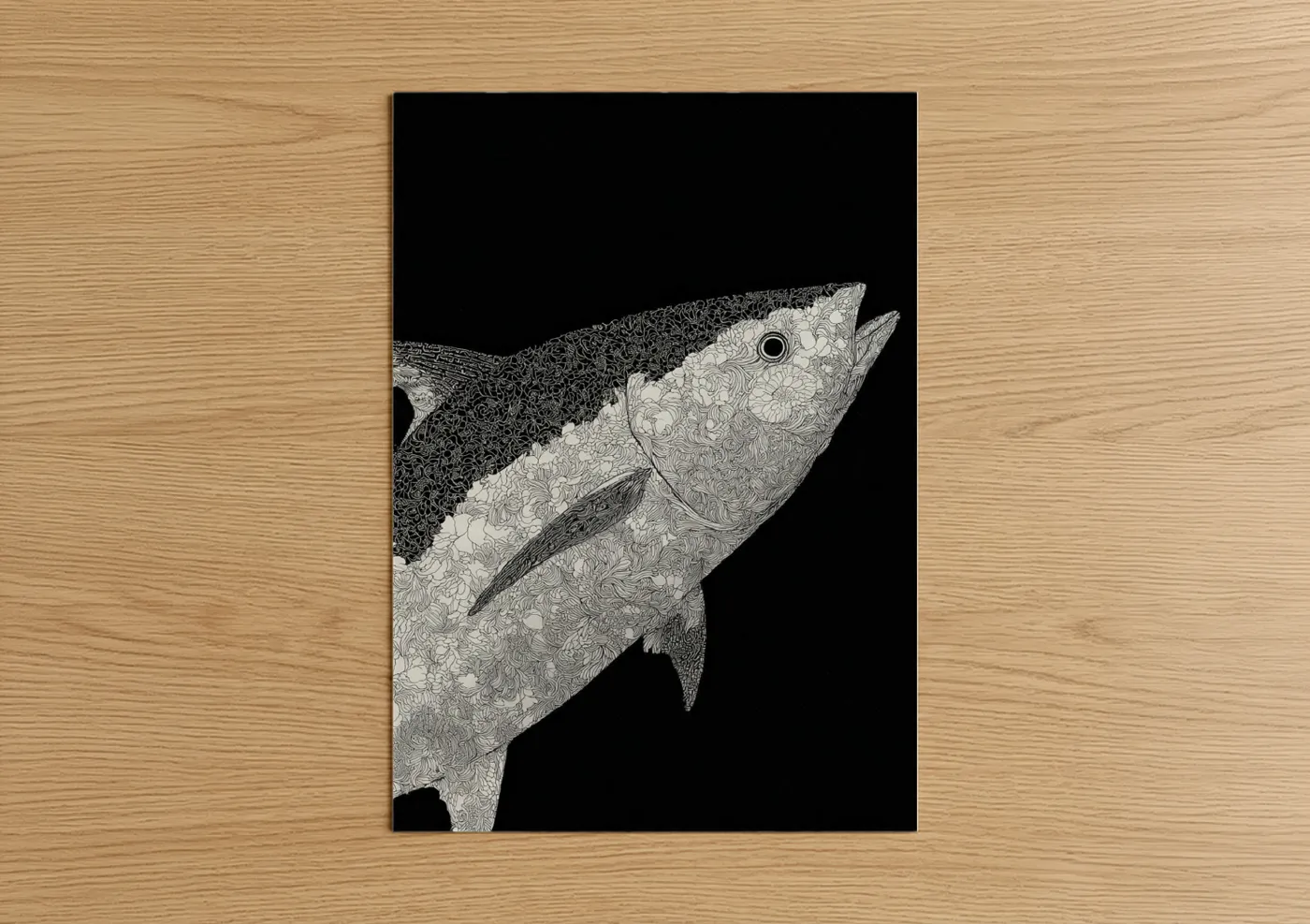 Stippled Tuna Black and White Line Art Wall Art