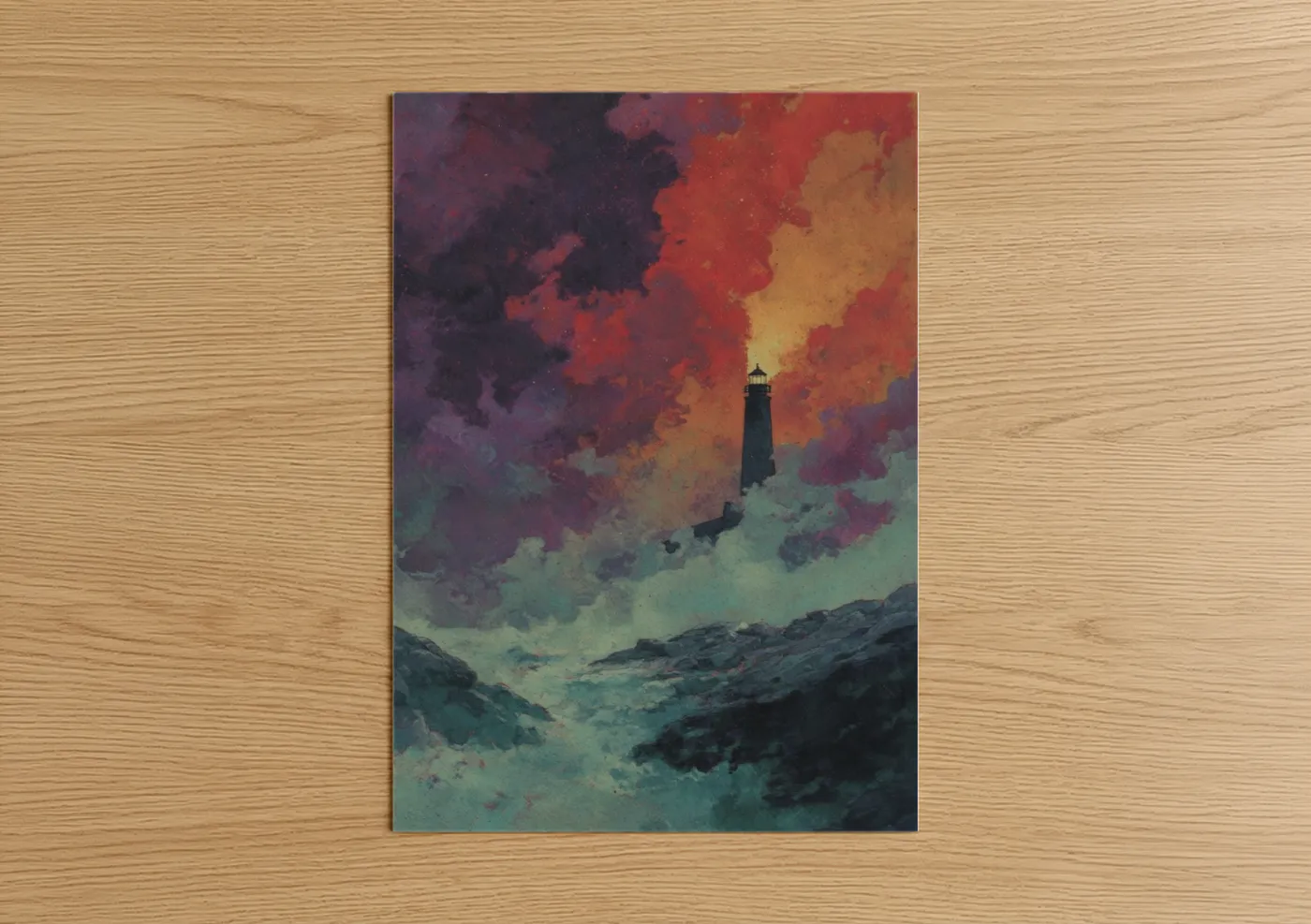 Sci-Fi Lighthouse Crimson Sky Wall Art