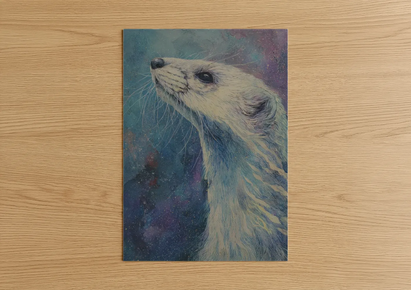 Cosmic Weasel Galaxy Watercolor Wall Art
