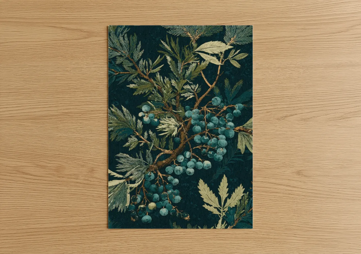 Juniper Berries Blue Botanical Illustration Wall Art