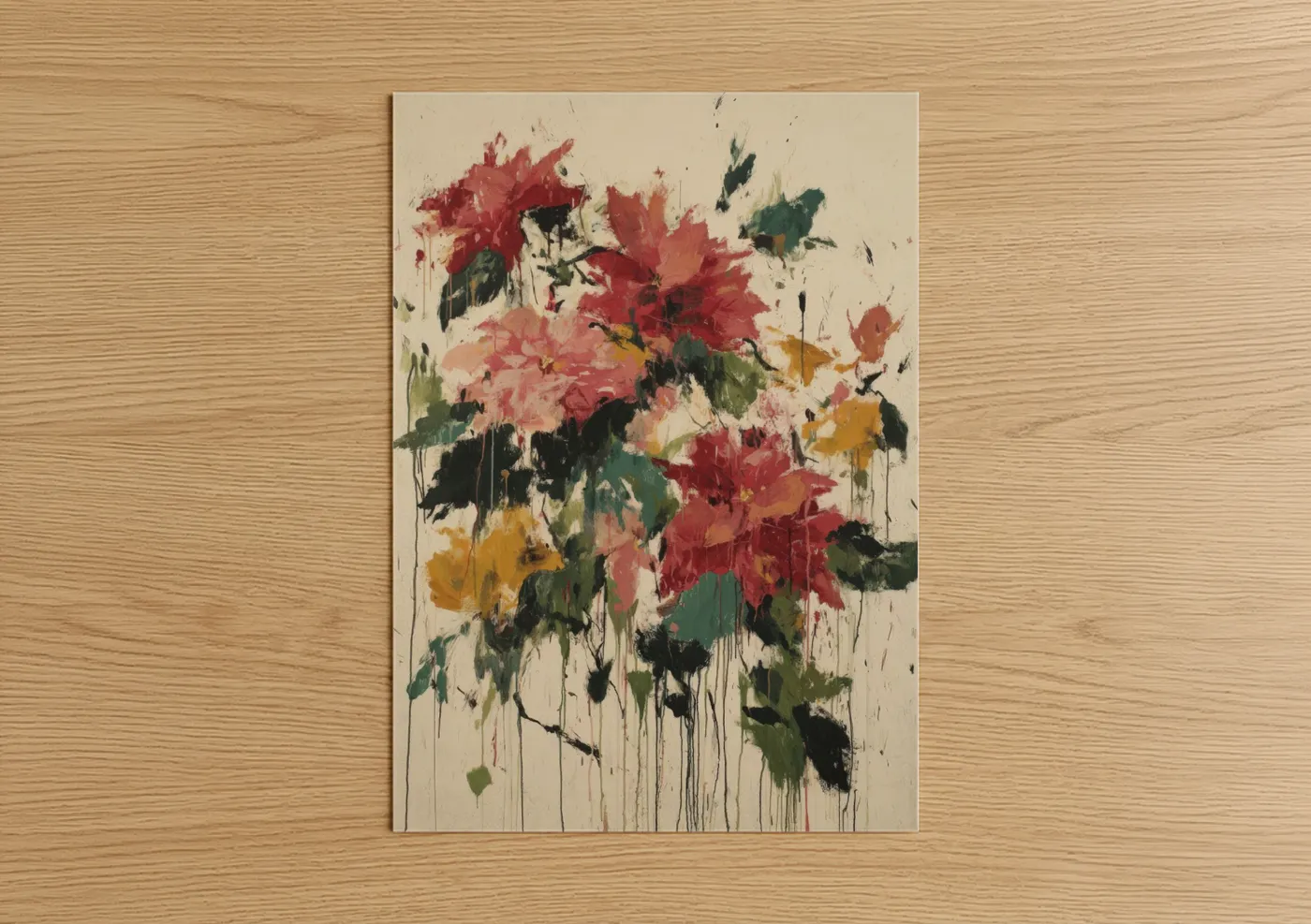 Crimson Poinsettias Abstract Watercolor Wall Art