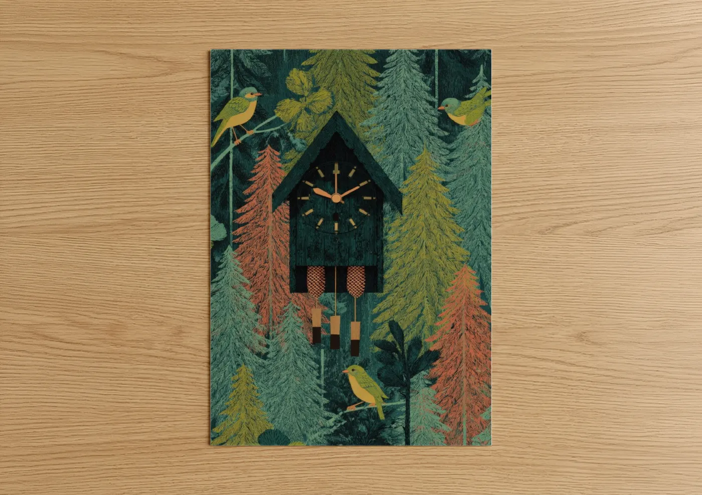 Forest Cuckoo Clock with Birds and Trees Wall Art