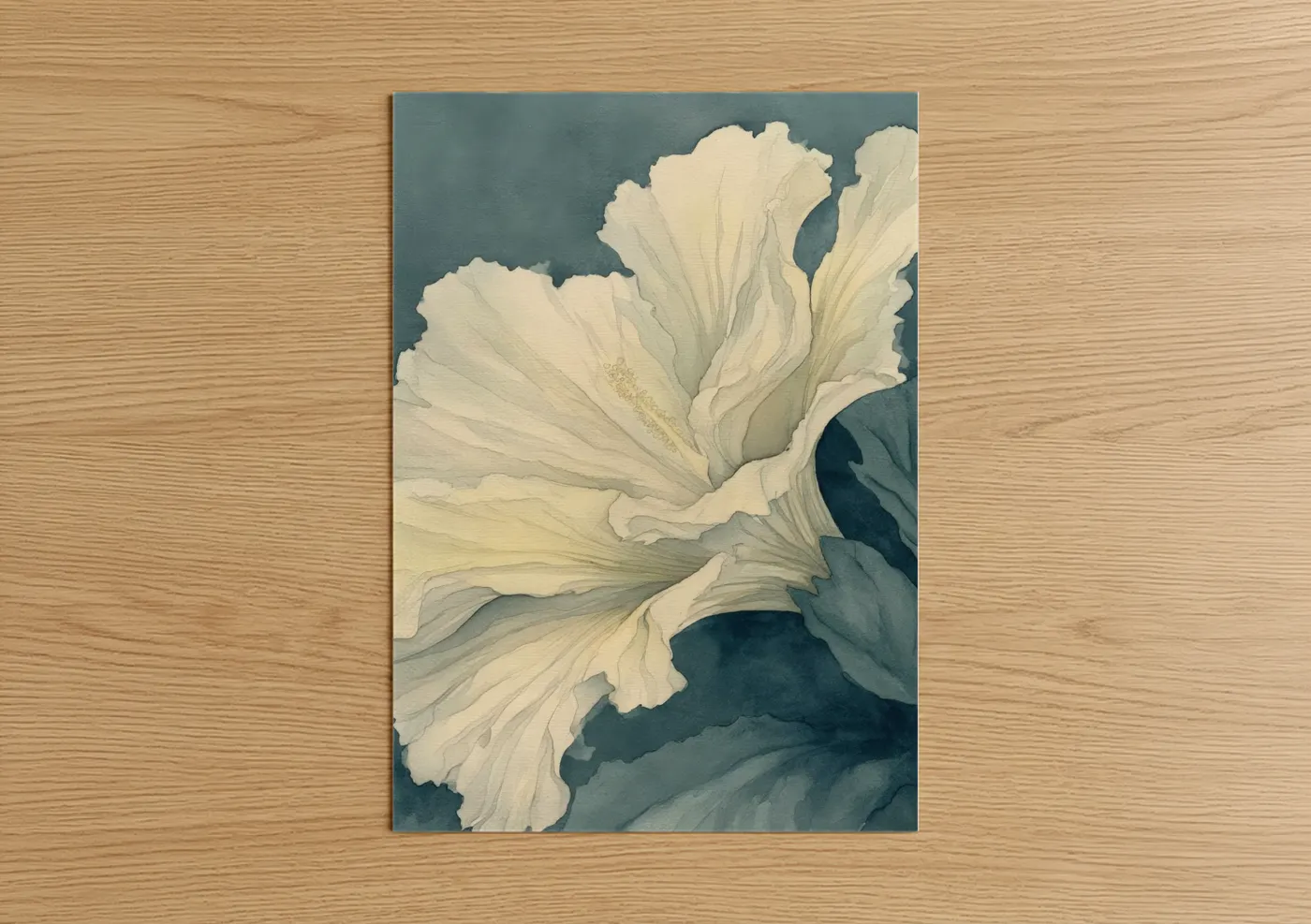 Creamy White Hibiscus Watercolor Painting Wall Art