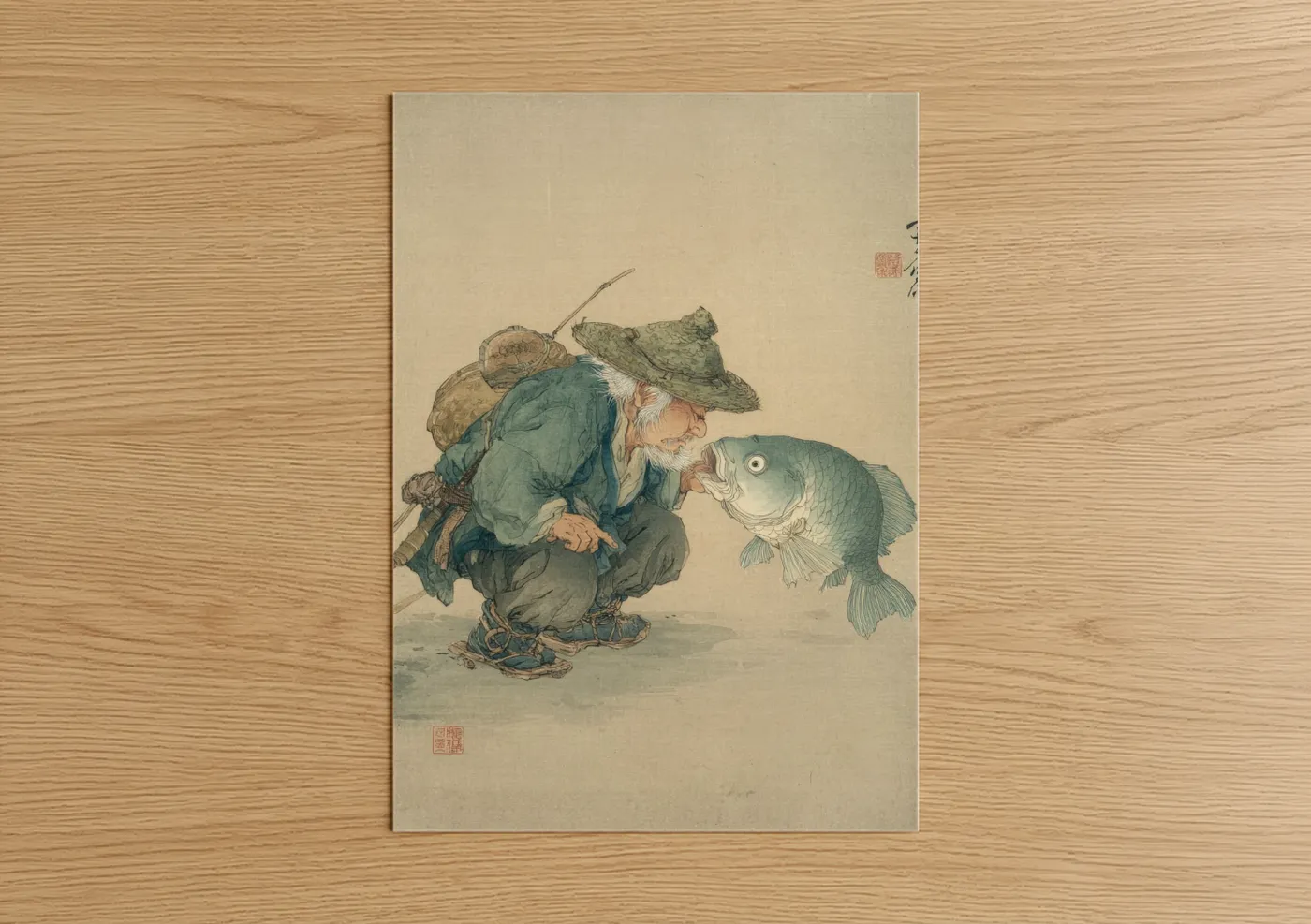 Traditional Fisherman Catching Large Fish Wall Art