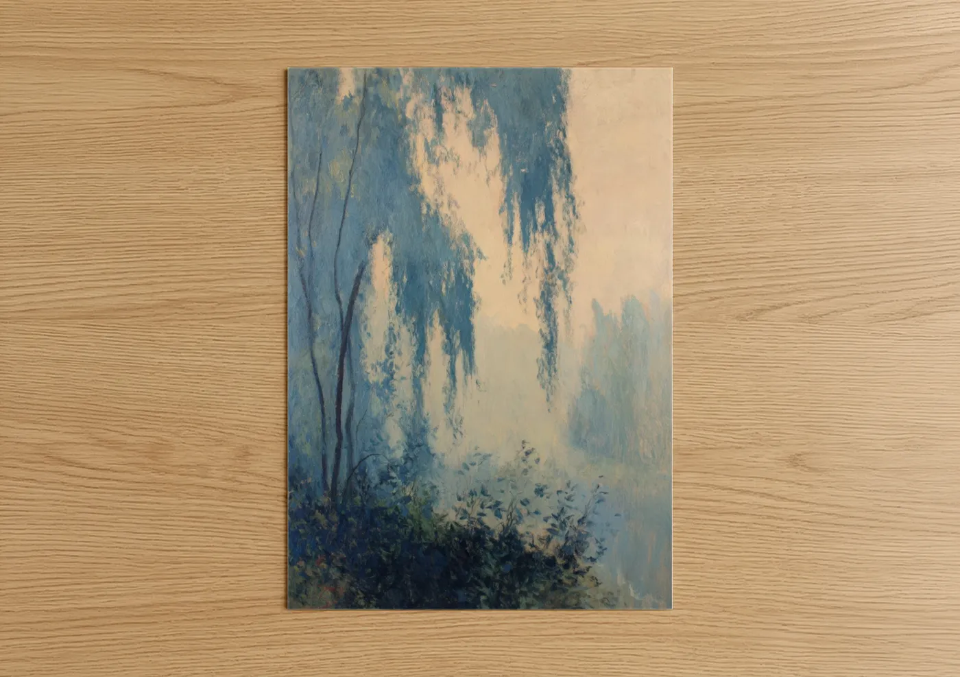 Misty Willow Forest Watercolor Painting Wall Art