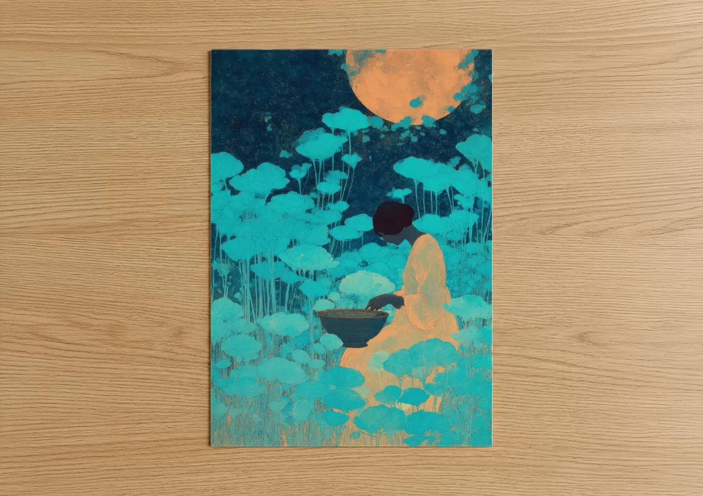 Moonlit Lotus Meditation Wiccan Wall Art