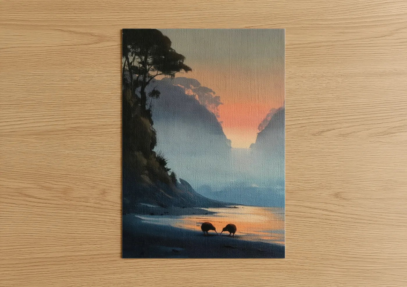 Kiwi Birds Sunset Beach Landscape Wall Art