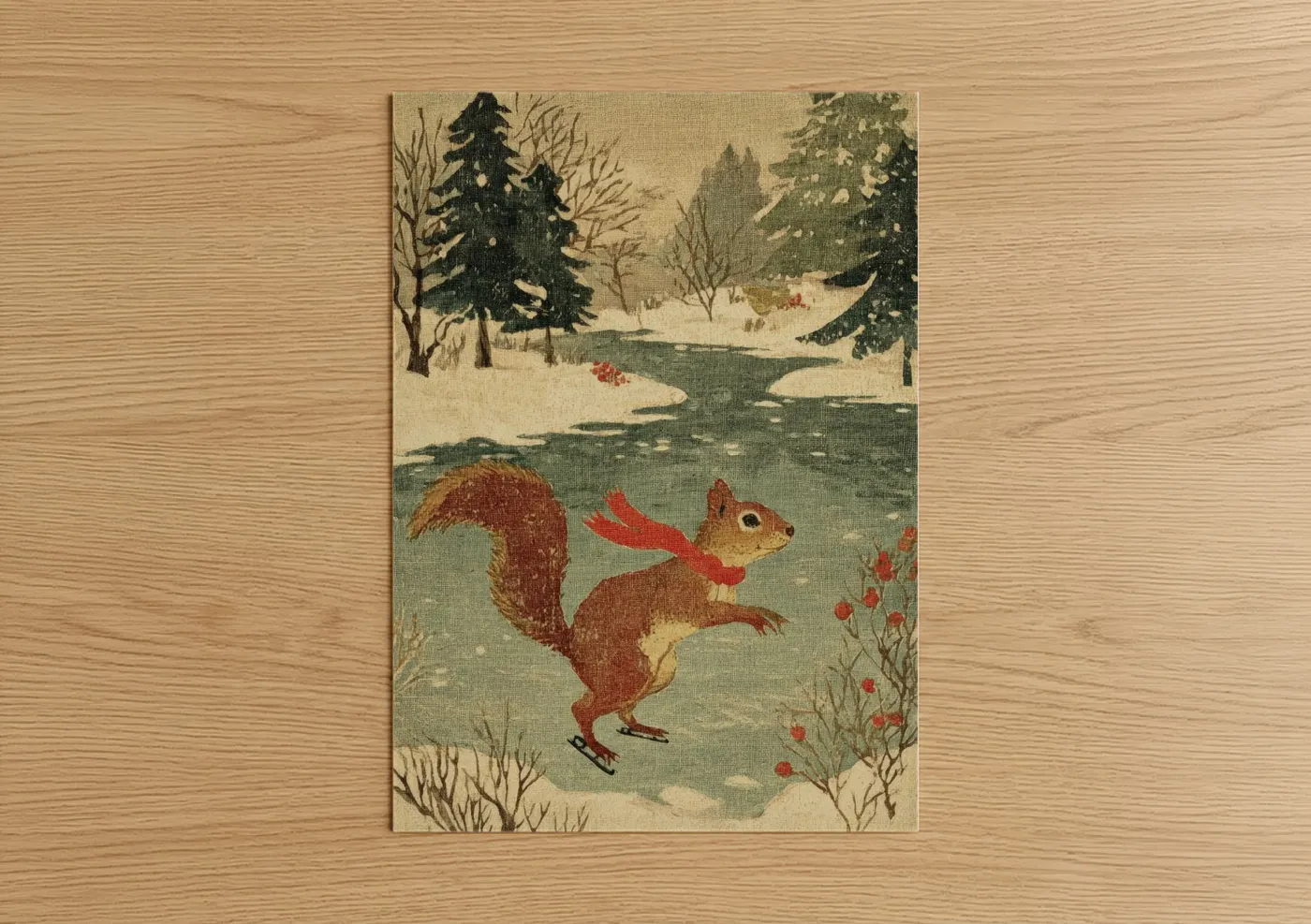 Festive Squirrel Winter Forest Wall Art