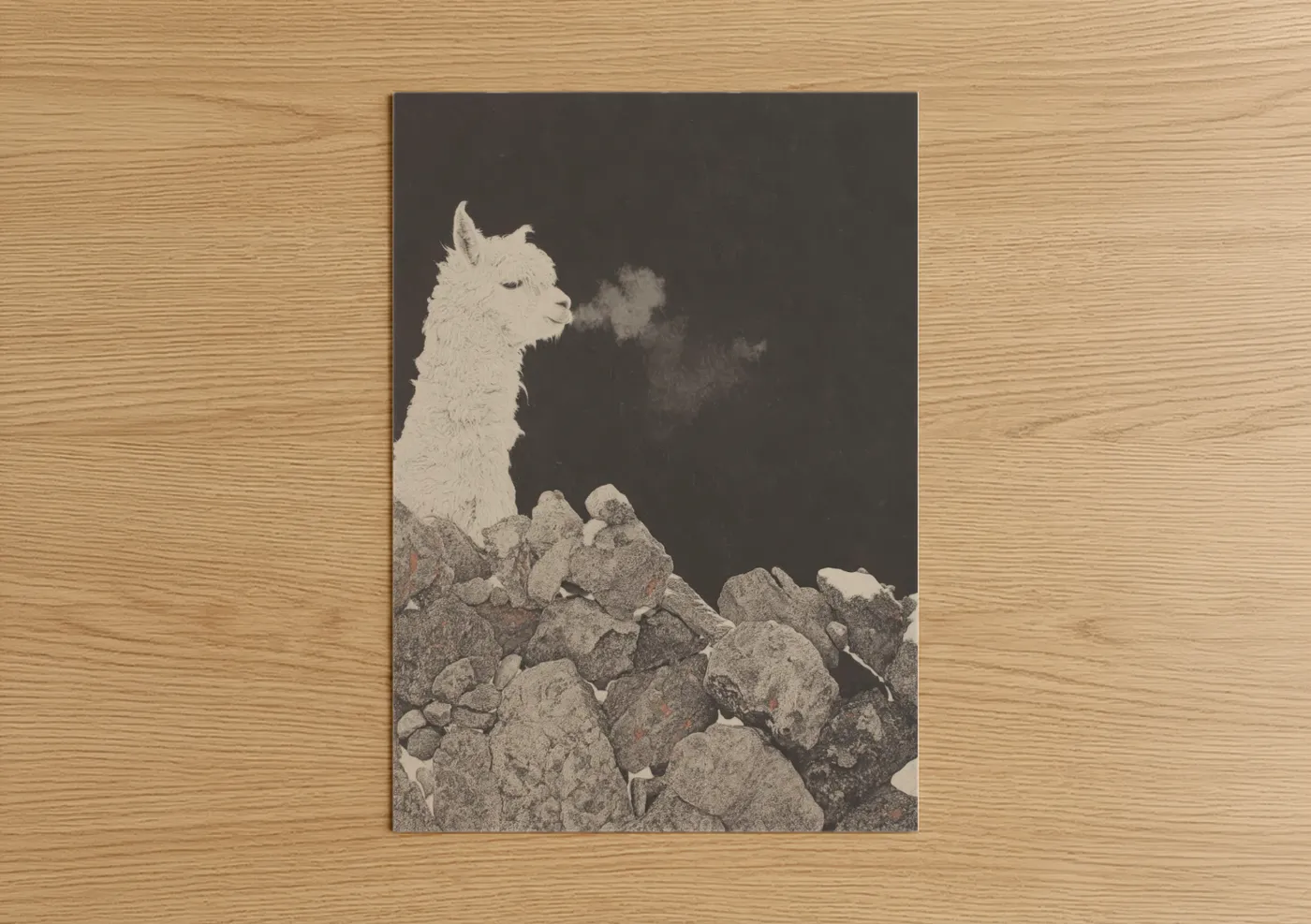 White Alpaca Mountain Stone Nature Wall Art