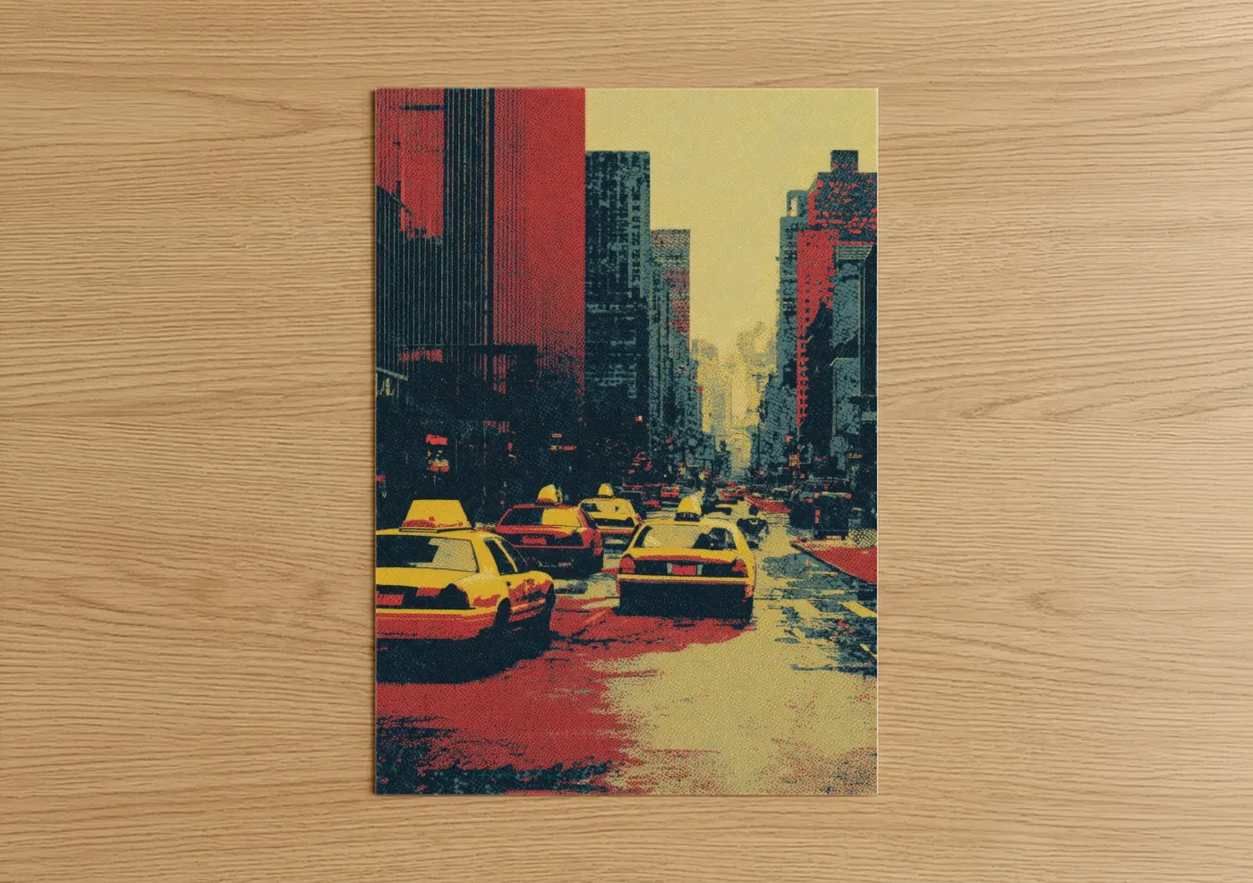 Yellow Taxi Cab Urban Street Scene Wall Art