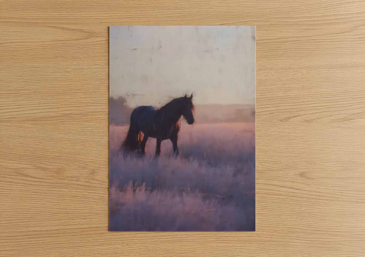 Misty Friesian Horse in Lavender Field Wall Art