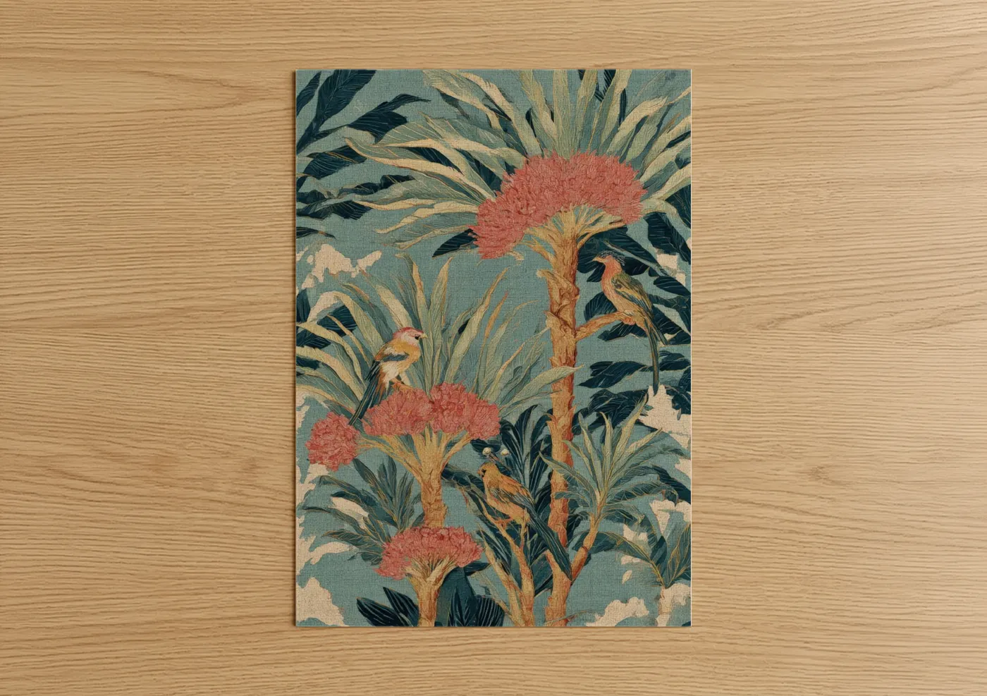 Coral Tropical Trees with Birds Illustration Wall Art