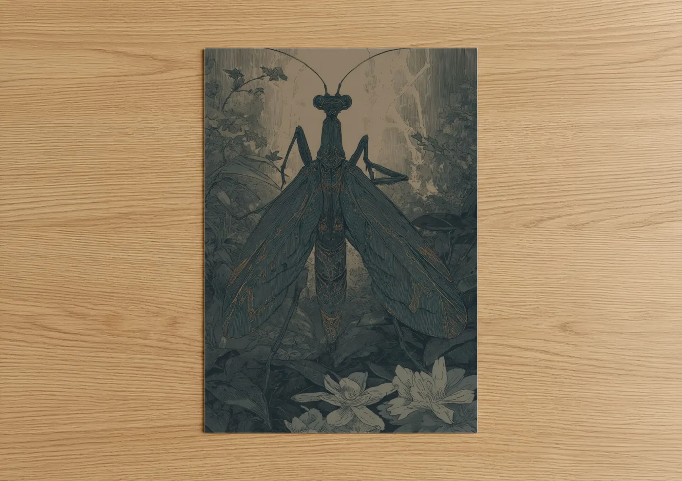 Praying Mantis Vintage Botanical Illustration Wall Art